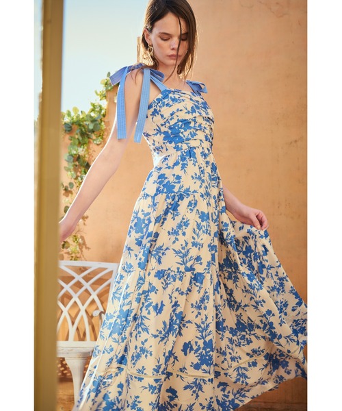 Estella.K ワンピース Sandra Floral-print long dress 2 ショルダー