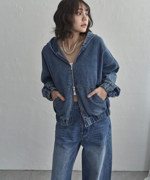 大人気 the N ダメージ加工 デニム　袖なしパーカー notch. ブルゾン アウター 「notch.by yui」Wジップデニムパーカー