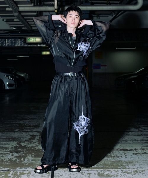 Ellno Loset（エルノロゼット） ワイドパンツ パンツ ノイズ刺繍シアー