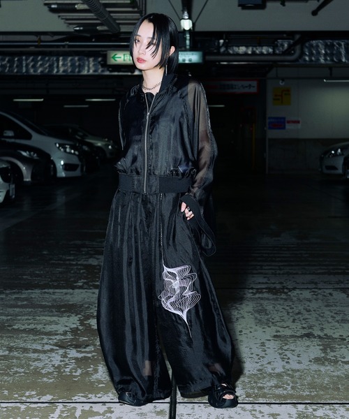 Ellno Loset（エルノロゼット） ワイドパンツ パンツ ノイズ刺繍シアー