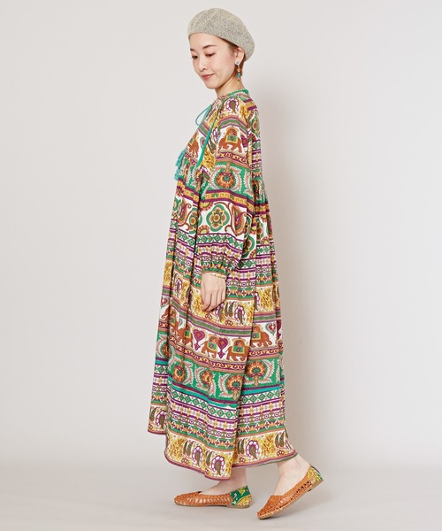 「チャイハネ」 「Amina」長袖ワンピース FREE ブルー レディース_画像5