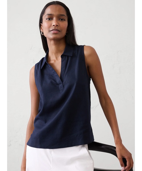 ブラウス シャツ BANANA REPUBLIC FACTORY STORE　　リネン ブレンド ポップオーバートップス レディースの画像