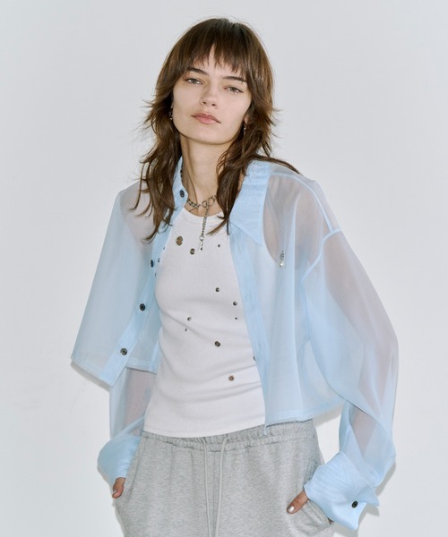 josemoonジョゼムーンSHEERMONOGRAM TOPS ❤︎ JOSE MOON（ジョゼムーン） ブラウス シャツ SHEER JOSEMOON SHORT