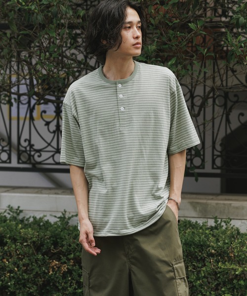 Healthknit（ヘルスニット） ヘンリーネック tシャツ Classic Border