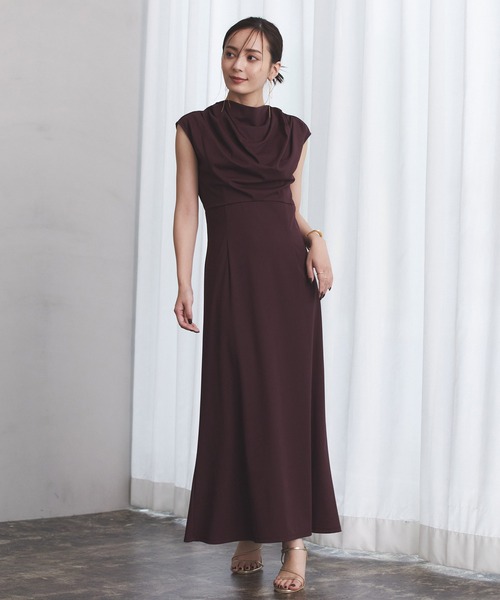 「anuans」 ノースリーブワンピース MEDIUM バーガンディー レディース_画像4
