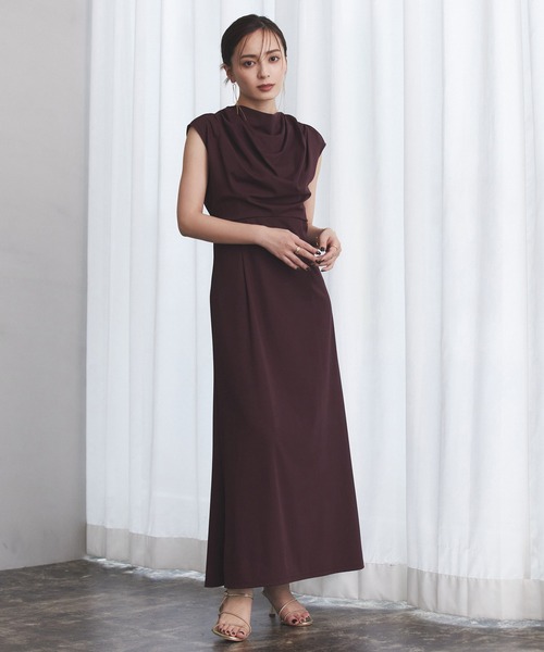 「anuans」 ノースリーブワンピース MEDIUM バーガンディー レディース_画像5