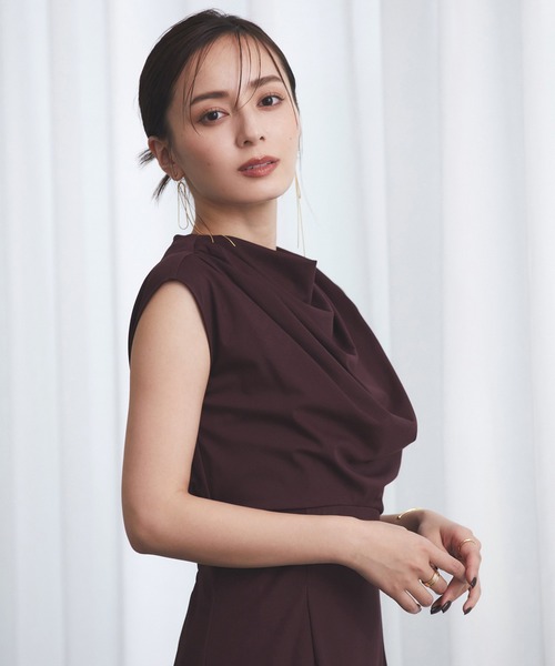 「anuans」 ノースリーブワンピース MEDIUM バーガンディー レディース_画像7