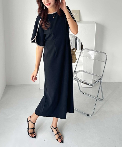 「GeeRA」 7分袖ワンピース LARGE ネイビー レディース_画像6