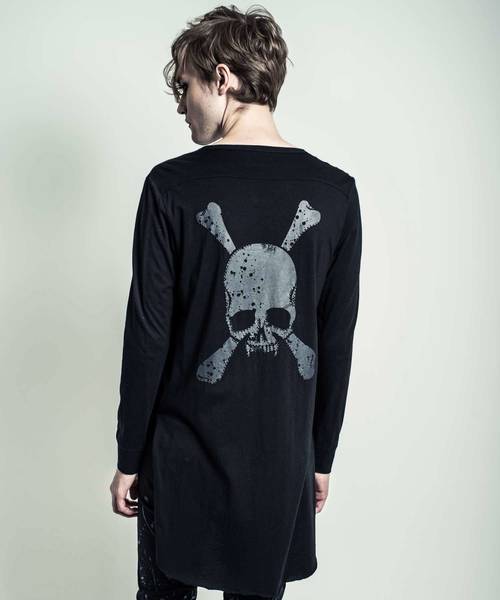 ロエン　Roen 狼煙　ウルフ　スカル　レイヤードカットソー　52 XL Roen（ロエン） ヘンリーネック tシャツ FRINGE SKULL HENLY NECK