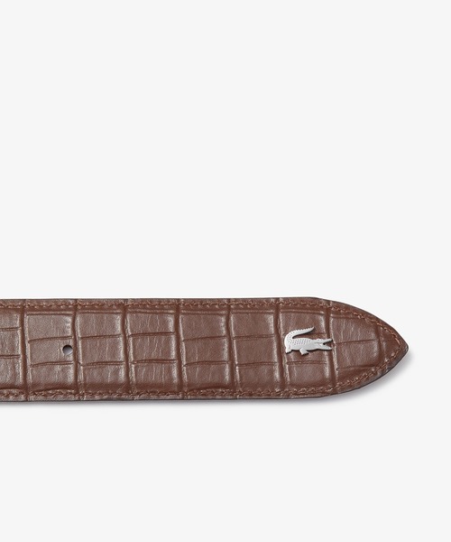 LACOSTE ブラウンレザーベルト クロコダイル型押し LACOSTE ベルト スムース/クロコ型 リバーシブルベルト メンズ