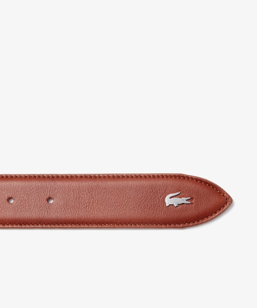 LACOSTE ブラウンレザーベルト クロコダイル型押し スムース ワニ型 リバーシブルベルト PLM0609 - ラコステ