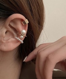 127☻ハンドメイド*お得な3点セット 大粒パール べっ甲 クリップ イヤーカフ LACーVERT イヤーカフ 三連パールイヤーカフセット レディース