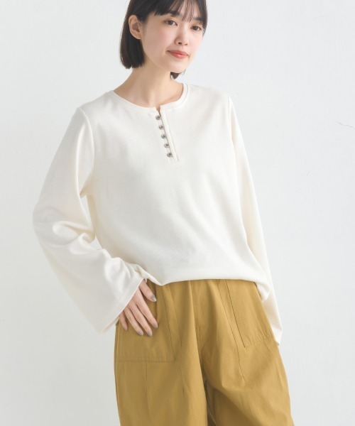 OMNES（オムネス） tシャツ リブワイドスリーブヘンリーネック長袖プル