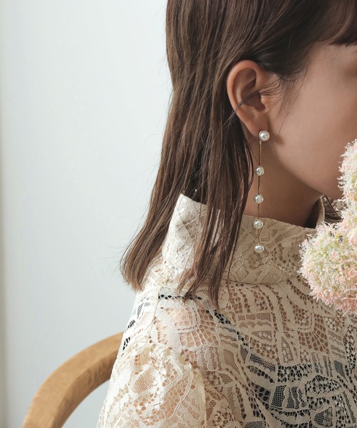 エレガントなパールロングピアス Kana ピアス 5連 パール ロング パーティー 結婚式 お呼ばれ