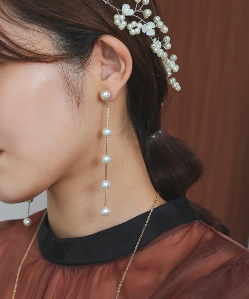 Kana ピアス 5連 パール ロング ピアス パーティー 結婚式 お呼ばれ