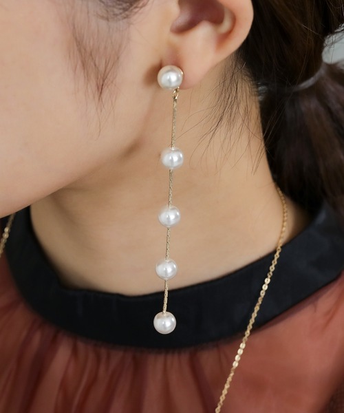 Kana ピアス 5連 パール ロング ピアス パーティー 結婚式 お呼ばれ 