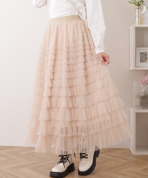 Lace Ladies スカート チュール フリル レイヤード ロング