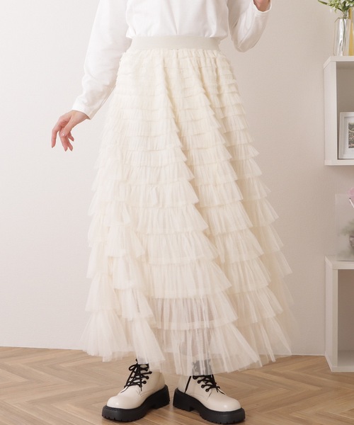 Lace Ladies スカート チュール フリル レイヤード ロング
