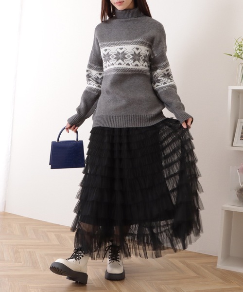 Lace Ladies スカート チュール フリル レイヤード ロング
