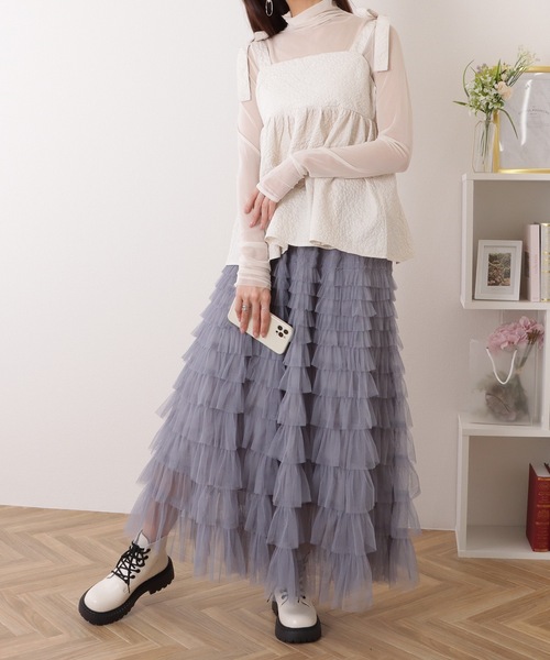 Lace Ladies スカート チュール フリル レイヤード ロング