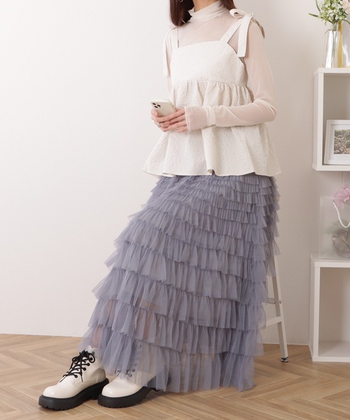 Lace Ladies スカート チュール フリル レイヤード ロング