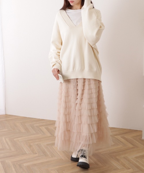 Lace Ladies スカート チュール フリル レイヤード ロング