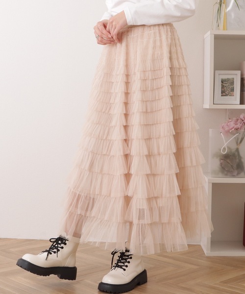 Lace Ladies スカート チュール フリル レイヤード ロング