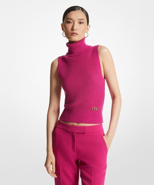 MICHAEL KORS ニット メリノウール タートルネック スリーブレストップ 