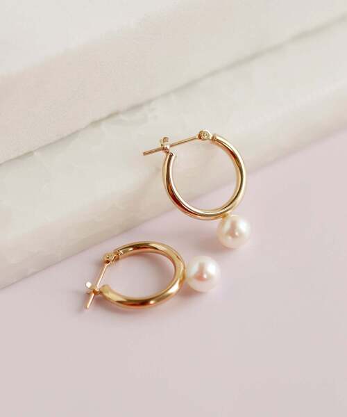 ピアス パイプフープパールピアス「L」 レディースの画像