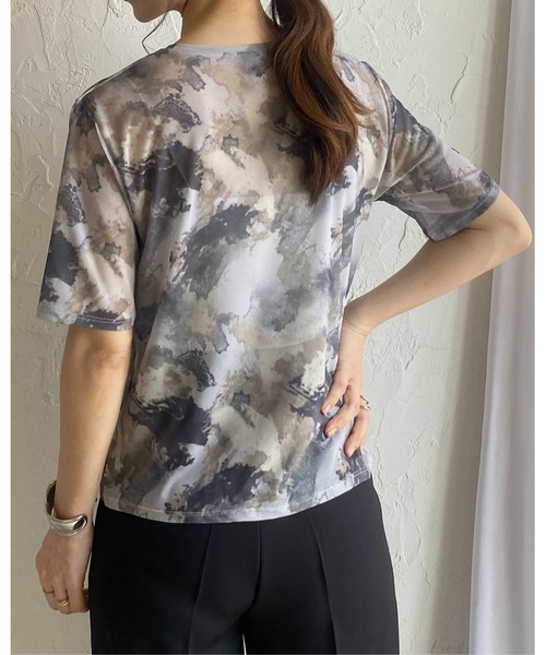 She's Closet tシャツ マーブル水彩ニュアンス柄半袖クルー
