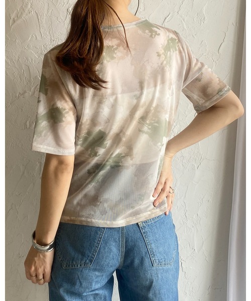 She's Closet tシャツ マーブル水彩ニュアンス柄半袖クルー