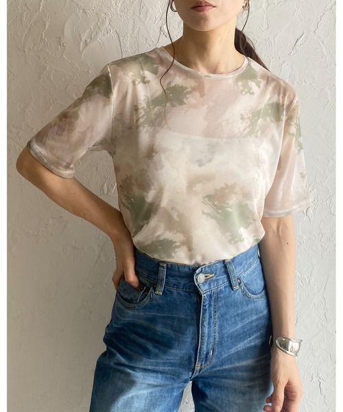 She's Closet tシャツ マーブル水彩ニュアンス柄半袖クルー