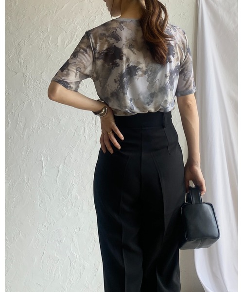 She's Closet tシャツ マーブル水彩ニュアンス柄半袖クルー