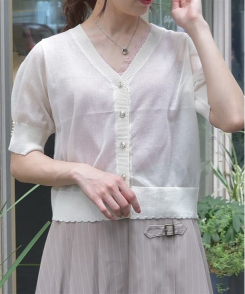 axes femme カーディガン ラメシアーニットカーデ レディース