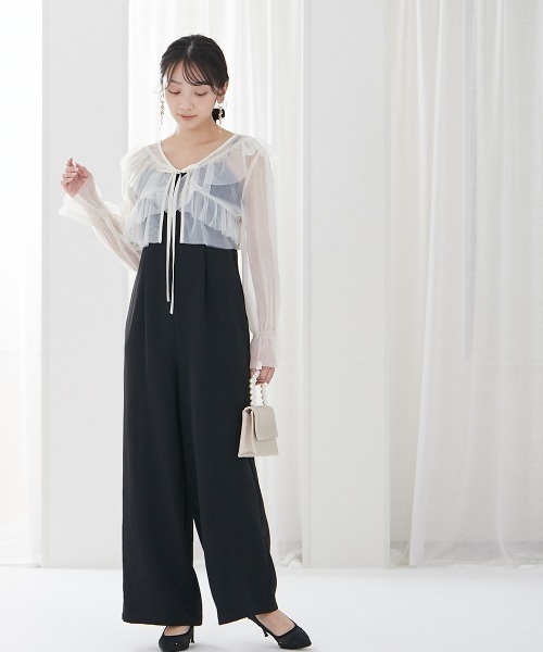 チュール パーティー パンツドレス セール】チュールドッキングパンツドレス オールインワン