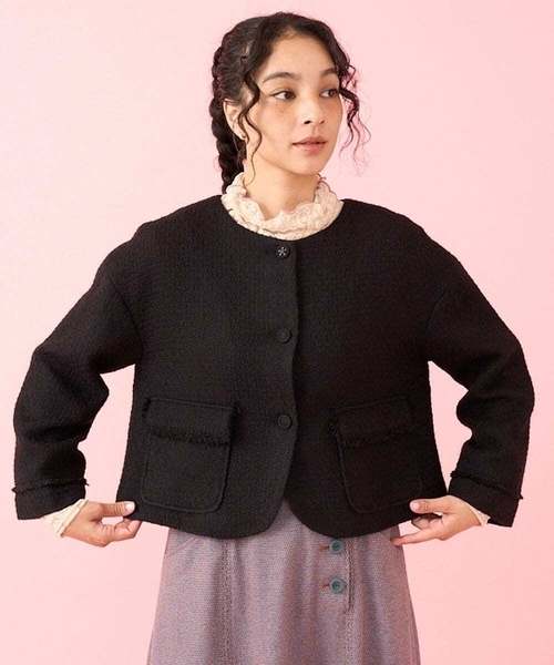 Jocomomola ジャケット ノーカラージャケット Laberinto ツイードノー  