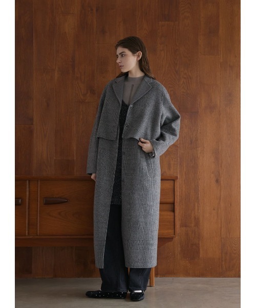 COEL（コエル） ノーカラーコート コート 2ピースチェック柄リバー