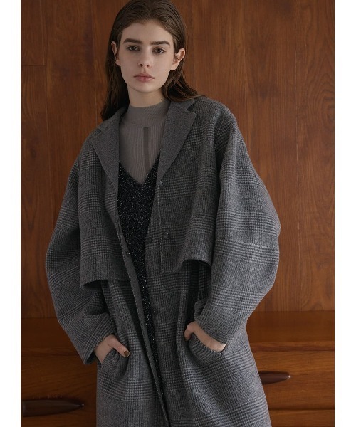 COEL（コエル） ノーカラーコート コート 2ピースチェック柄リバー