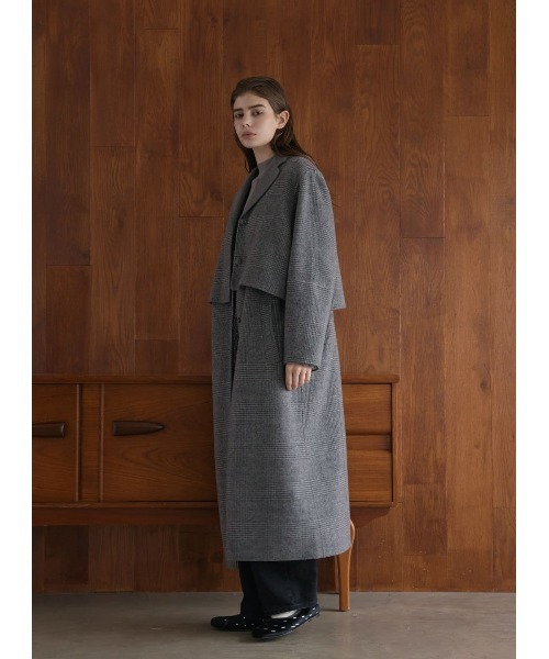 COEL（コエル） ノーカラーコート コート 2ピースチェック柄リバー