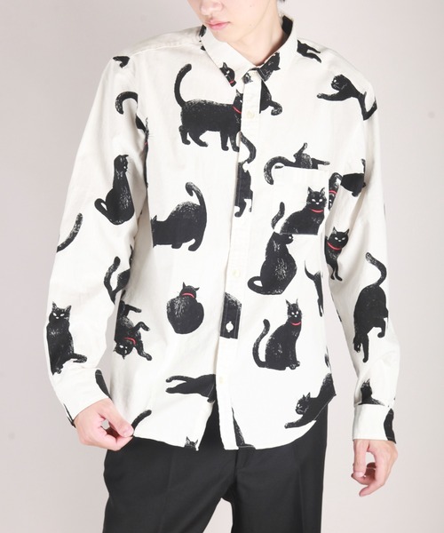 MIHO MATSUDA王冠猫柄プリント長袖カットソー長袖TシャツLサイズ 000000001230.jpg