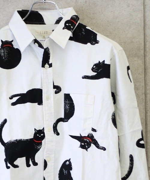 MIHO MATSUDA王冠猫柄プリント長袖カットソー長袖TシャツLサイズ 000000001230.jpg