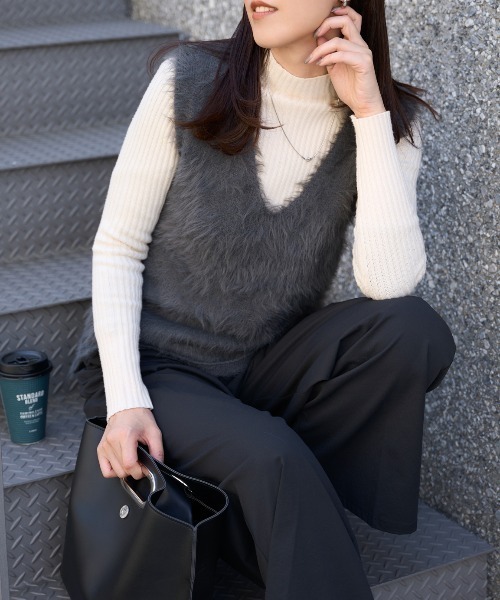 TRIANGLE PALETTE ベスト ジレ シャギーVネックベスト レディース