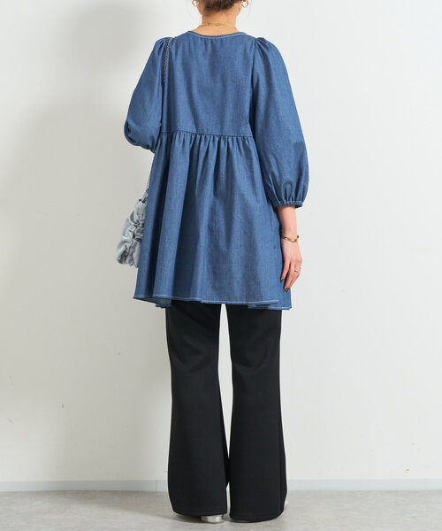 45R 試着のみ　デニム チュニック ブラウス　今年2月購入 un dix cors ブラウス シャツ 前後2WAYデニムチュニック