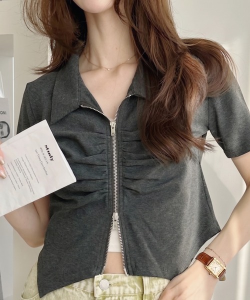 ★値下げ★新品同様★yori ダブル  ギャザー カットソー グレー 36 BABYLONE（バビロン） tシャツ 「手洗い可」ギャザーベアテン