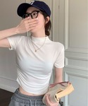 tシャツ 半袖 サイドギャザー モックネック ...の詳細画像3