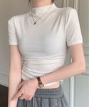 tシャツ 半袖 サイドギャザー モックネック ...の詳細画像2