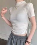 tシャツ 半袖 サイドギャザー モックネック ...の詳細画像4