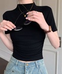 tシャツ 半袖 サイドギャザー モックネック ...の詳細画像5