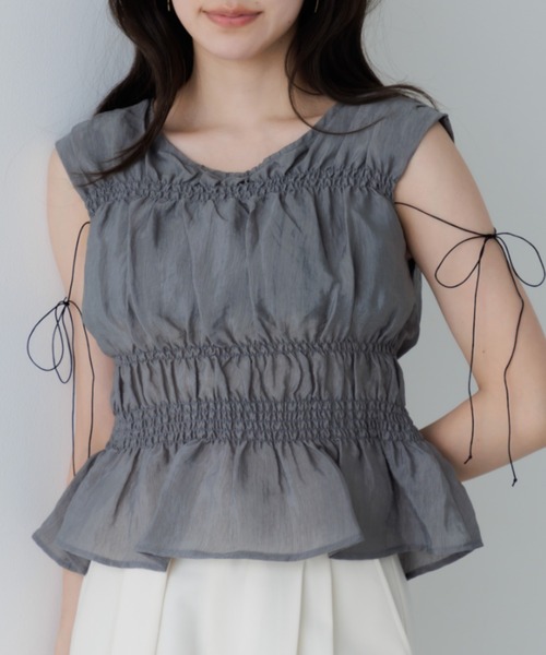 ブラウス シャツ shirring blouse（シャーリングブラウス） レディースの画像