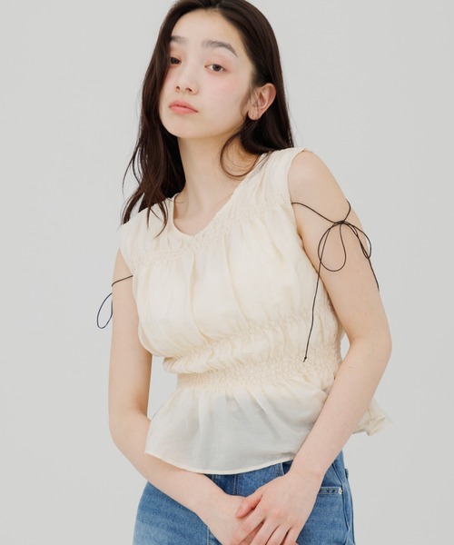 ブラウス シャツ shirring blouse（シャーリングブラウス） レディースの画像